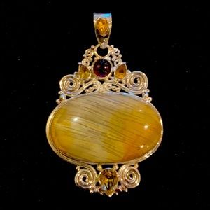 Sterling Silver Shell, Citrine, Garnet Pendant Handmade in Nepal